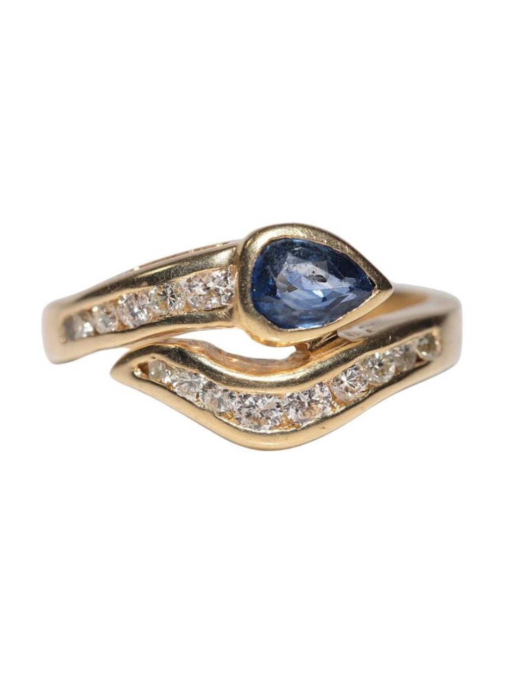 Vintage Circa 1980s 18k Gold Natural Diamond And Sapphire Snake Style Ring